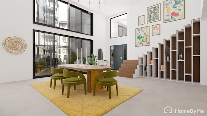 create 3d floor plan, house interior design, realistic room using homebyme
