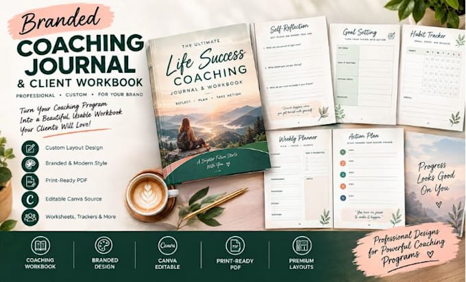 design a branded coaching journal and client workbook