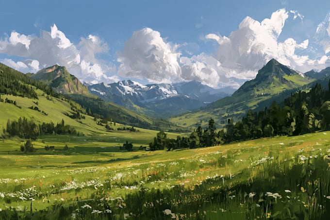 draw illustrate beautiful flat landscape illustration art