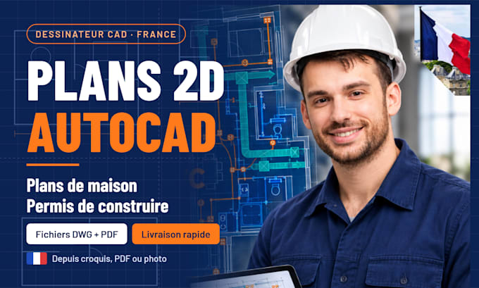 dessiner vos plans 2d autocad, plans de maison et permis de construire