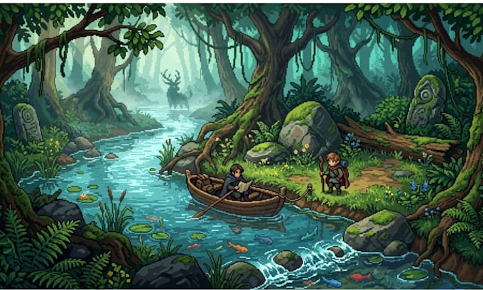 custom pixel art pixel art scene and background game character landscape