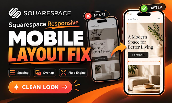 squarespace fluid engine, mobile layout, responsive fix, spacing, overlap repair