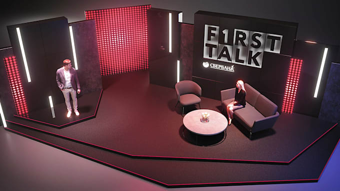 design cgi TV studio, 3d home theater with realistic rendering