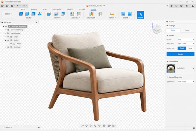 do 3d furniture rendering, photorealistic product rendering and visualization