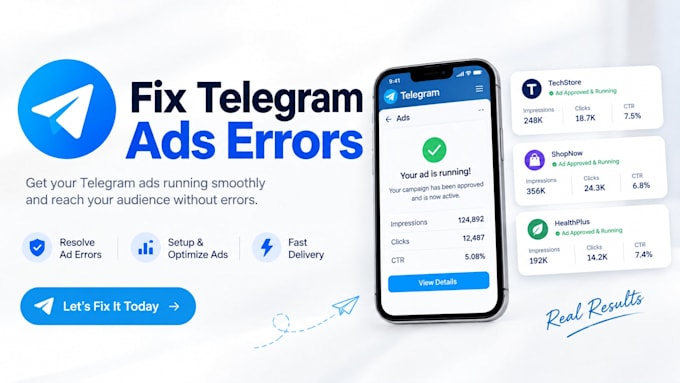 fix telegram ads , rejected ads, setup launch app for forex, crypto and telegram