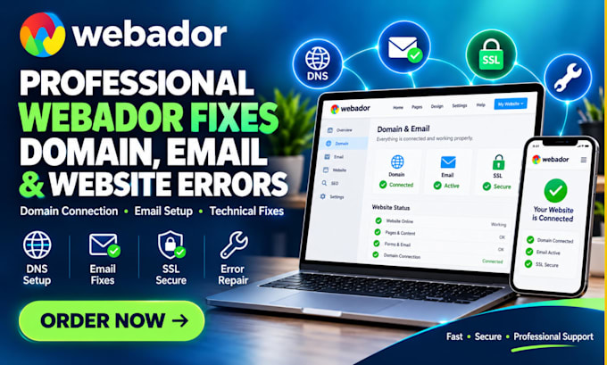 fix webador domain connection, email setup and website errors