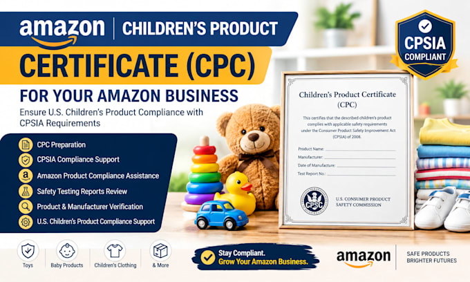 provide CPC certificate as per cpsia standards for amazon