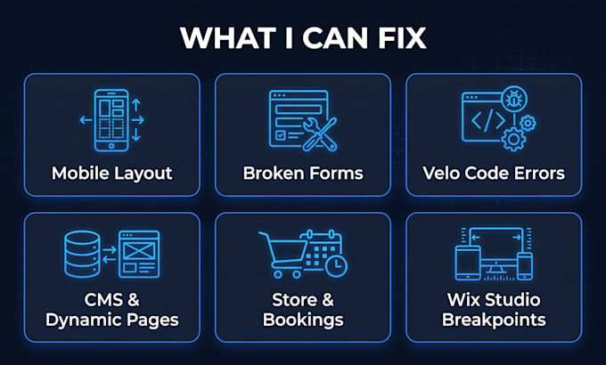 fix wix website bugs, velo code errors and layout issues fast