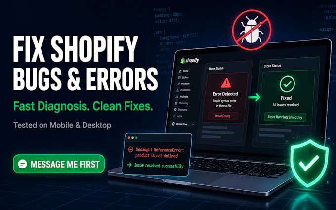 fix shopify website bugs errors and technical issues on your shopify store