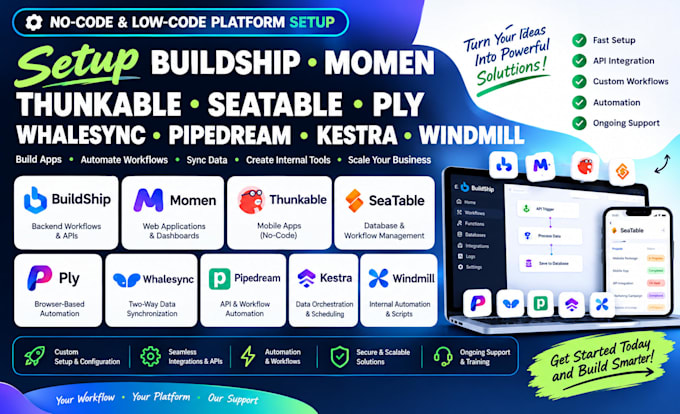 setup buildship momen thunkable seatable ply whalesync pipedream kestra windmill