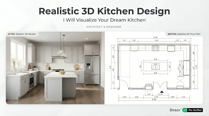 do 3d kitchen design with realistic renders and technical plans