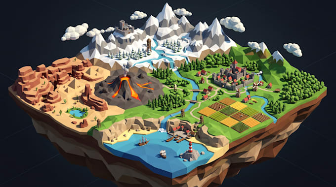 create low poly 3d game maps, terrain, environments and game assets