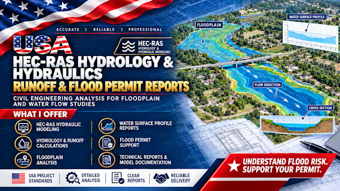 do US hec ras hydrology, hydraulic, runoff and flood permit reports