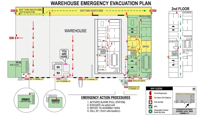 create safety evacuation plan, emergency egress layout,draft fire escape system