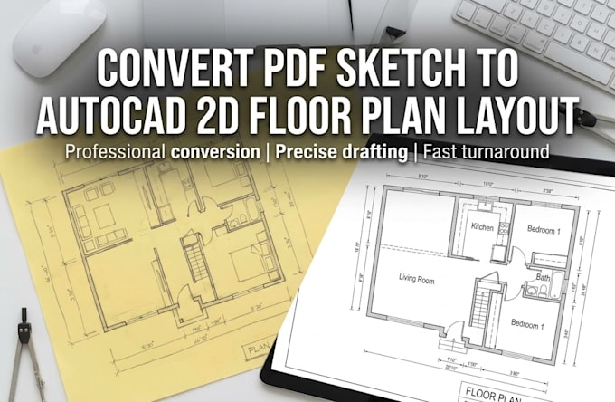 convert PDF sketch to autocad 2d floor plan layout