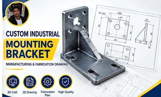 custom industrial mounting bracket manufacturing  fabrication drawing cad