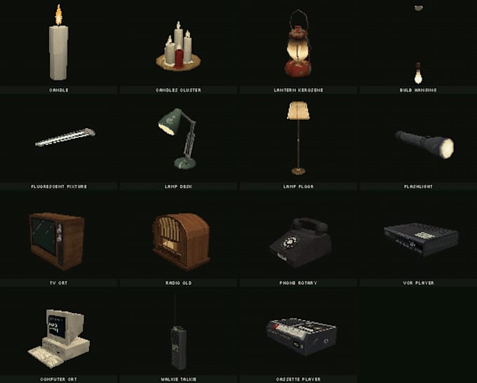 create ps1 psx low poly horror game props and puzzle items
