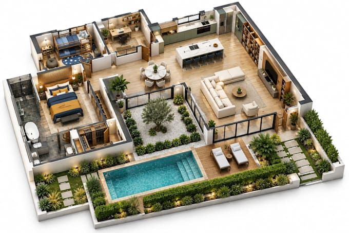 create autocad 2d floor plan, 3d floor plan, interior