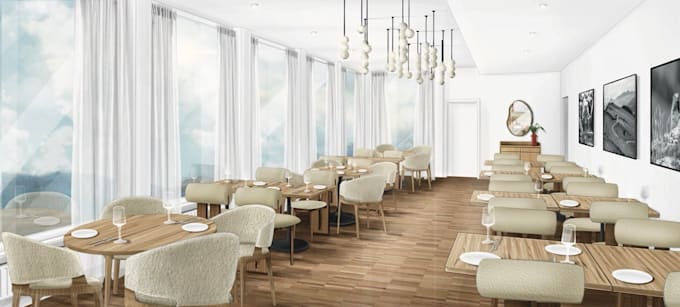 draw cafe restaurant interior sketch