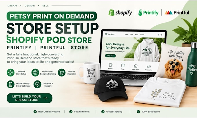 etsy print on demand store setup shopify pod store printify printful store