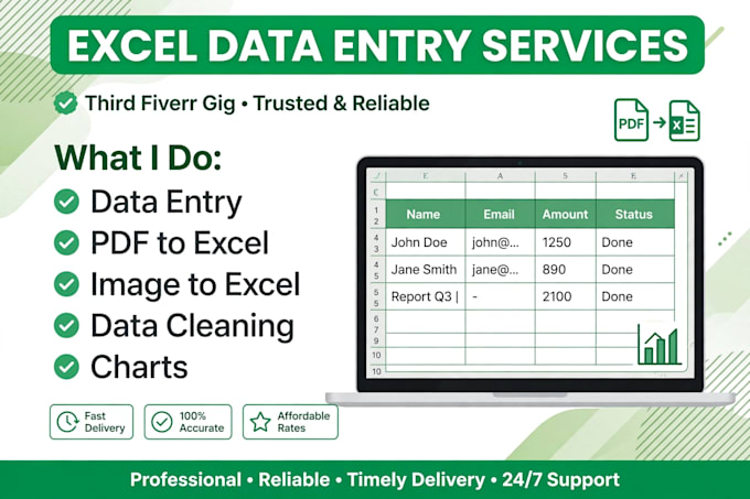 do excel data entry, image to excel and pdf to excel