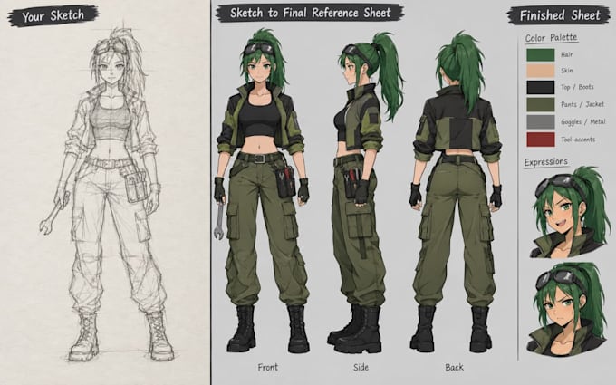 create a character reference sheet with turnaround