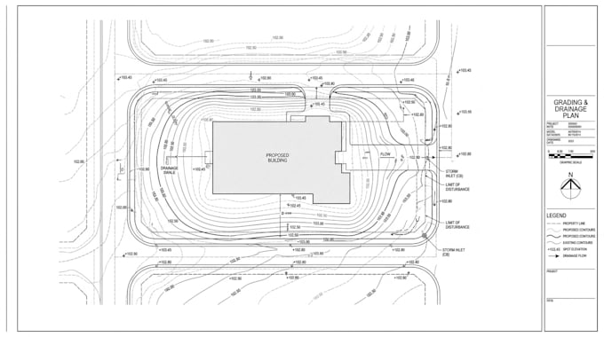 draw site grading plan, stormwater, erosion control, hydrology plan, site plan