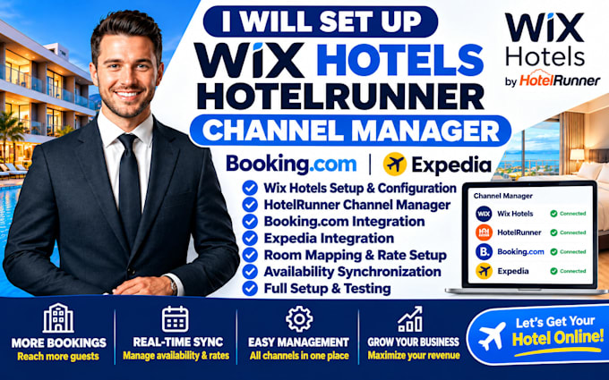 set up wix hotels hotelrunner booking com and expedia channel manager