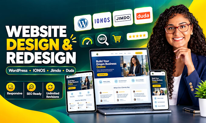 design wordpress website, ionos, jimdo, and duda website