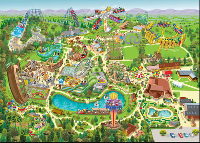 design zoo maps, theme park layouts, attraction and visitor navigation