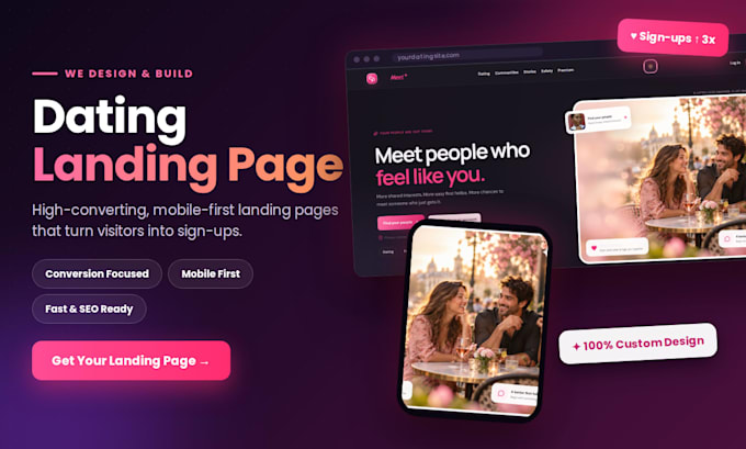 develop dating website, dating web app, pwa or tinder like landing page