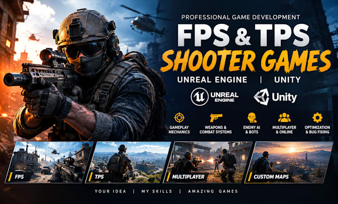 develop unreal engine unity game fps and tps shooter games