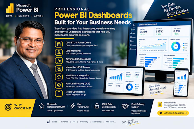 design an interactive power bi dashboard and custom dax reports