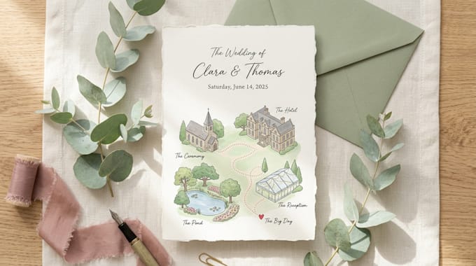 design a custom wedding map, invitation map, venue map illustration