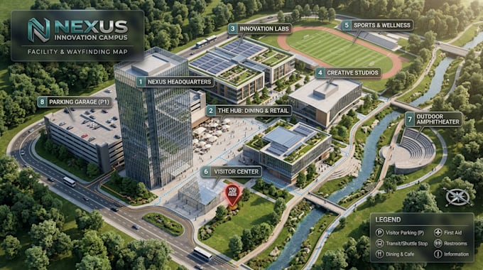 design wayfinding map, campus map, school map, park map and facility