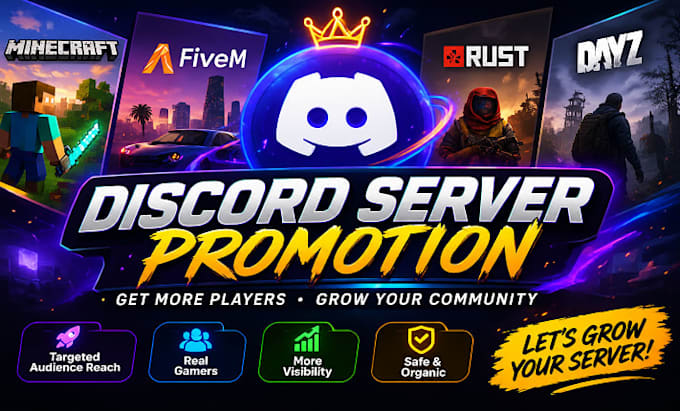 promote discord server, minecraft promotion, fivem, rust, dayz, gaming server