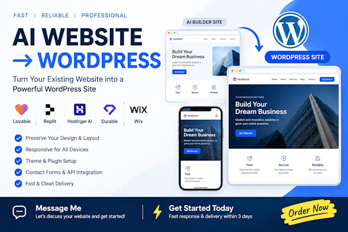 convert your hostinger ai, replit, lovable or wix website to wordpress