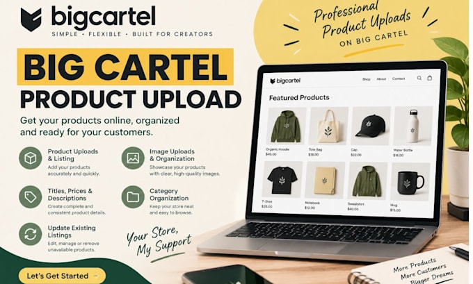 upload and organize products in your big cartel store