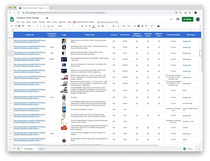 scrape product data from websites into google sheets
