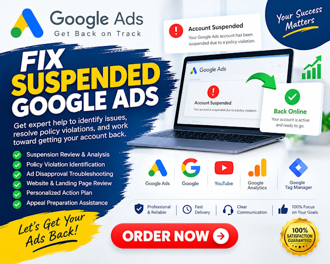 fix google ads disapproval, policy violations, and ad suspension issues