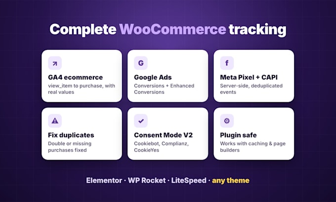 fix or setup woocommerce tracking, ga4 ecommerce, meta pixel capi, google ads
