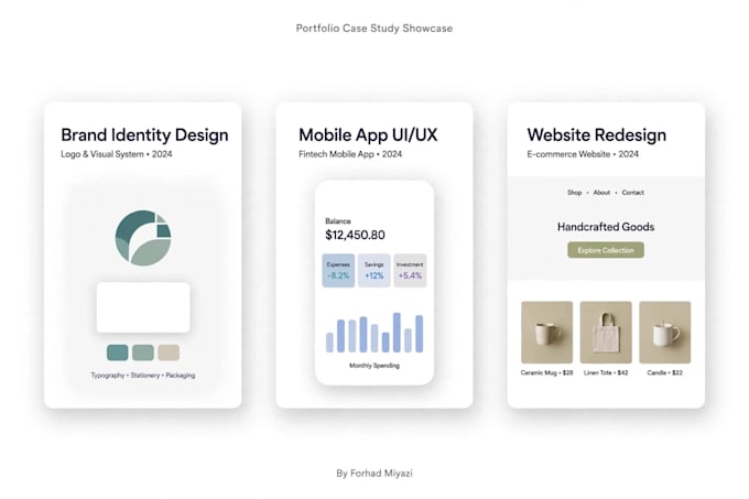design creative portfolio, behance presentation and dribbble