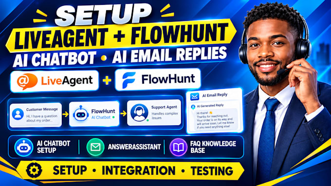 setup liveagent flowhunt ai chatbot and answerassistant ai email replies
