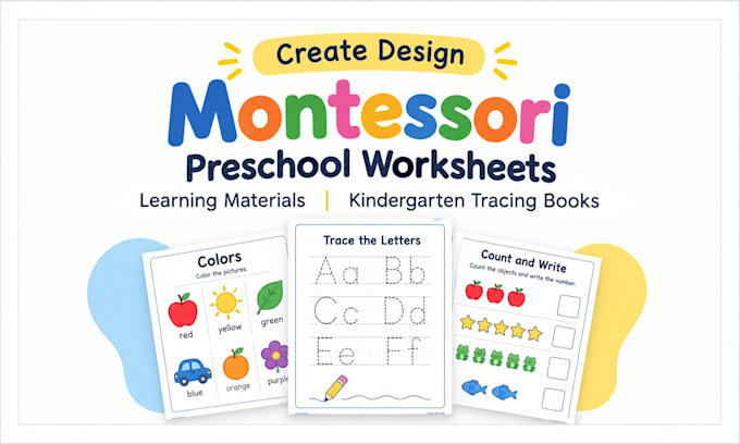create design montessori preschool worksheets, learning materials, kindergarten