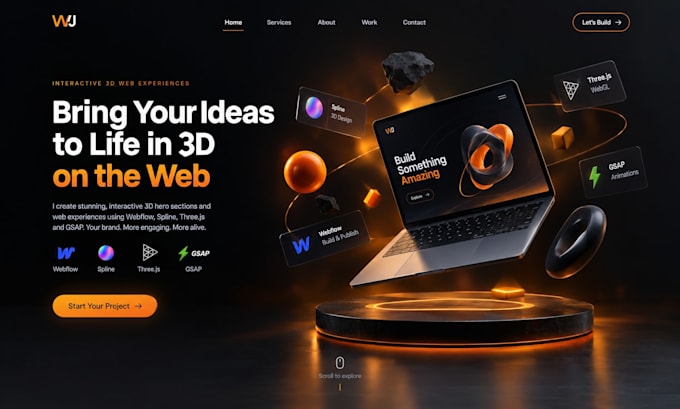 create an interactive 3d hero section for webflow with spline, threejs and gsap