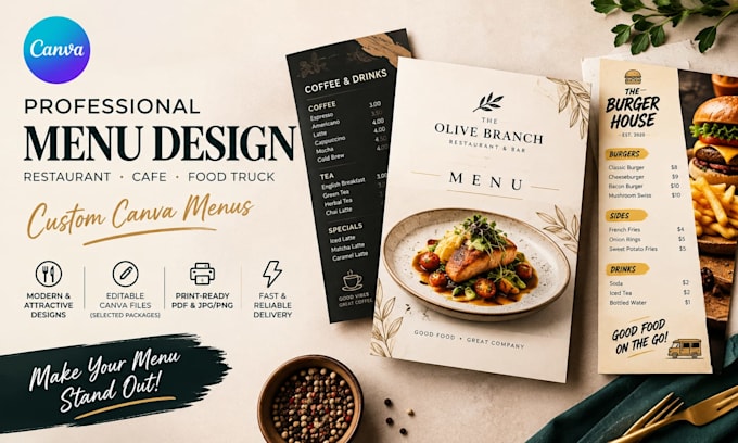 design a professional restaurant menu in canva
