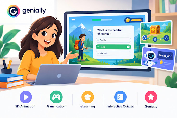 create genially gamified elearning and 2d animated lessons