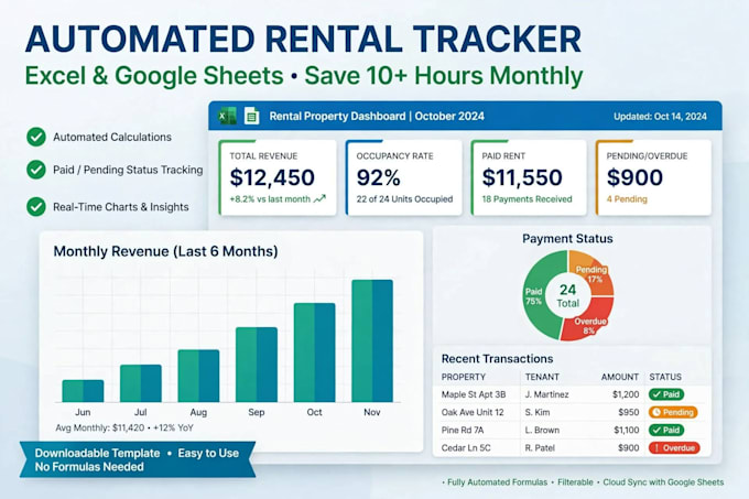 create automated rental property tracker and billing statement in excel