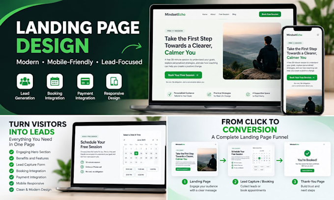 design a landing page with booking and payment integration