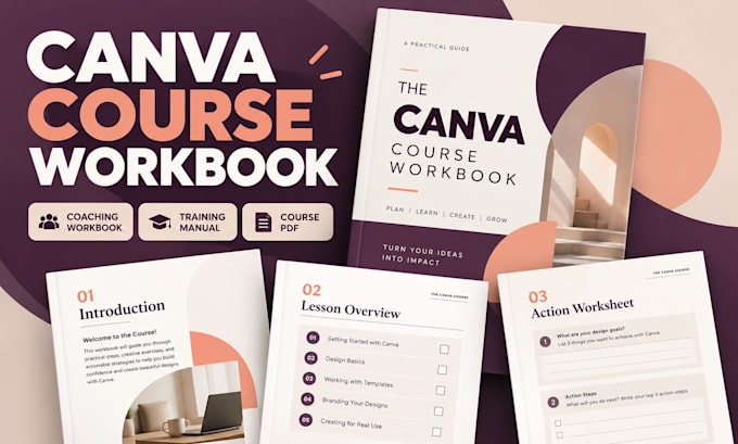 design canva course workbook, coaching workbook, training manual, course pdf